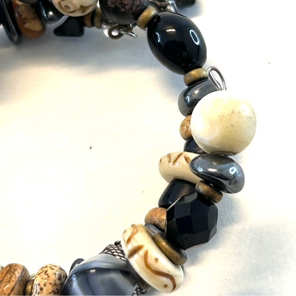 Bohemian Coil Bracelet Natural and Carved Beads - Picture 6 of 12